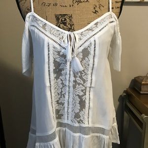 White cold shoulder blouse